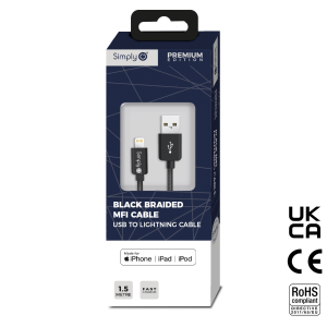 MFI USB - iPhone Braided Cable 1.5M Black