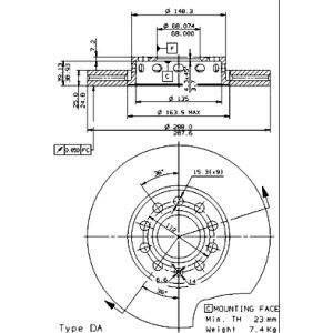 Front Vented Brake Disc Pair Coated - 288mm Diameter