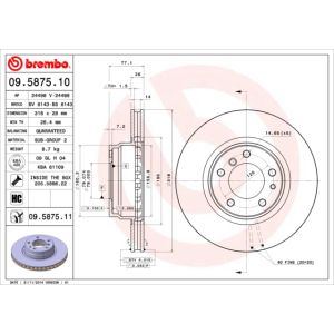 Front Vented Brake Disc Coated - 316mm Diameter