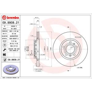 Rear Vented Brake Disc Pair Coated - 280mm Diameter