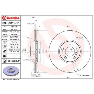 Front Vented Brake Disc Coated - 332mm Diameter