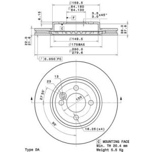 Front Vented Brake Disc Pair Coated - 280mm Diameter