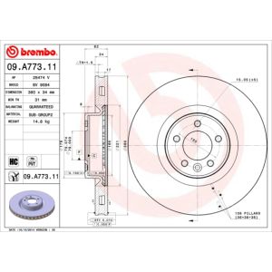 Front Vented Brake Disc Coated - 380mm Diameter