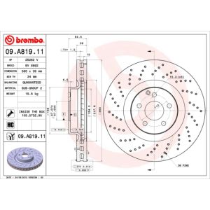 Front Vented Brake Disc Coated - 360mm Diameter