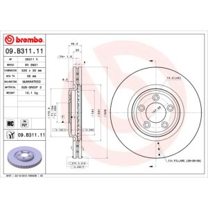 Front Vented Brake Disc Coated - 326mm Diameter