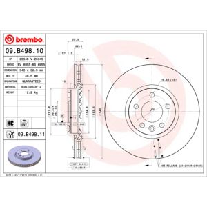 Front Vented Brake Disc Coated - 340mm Diameter