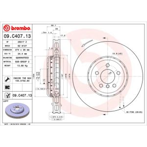 Front Lh Vented Brake Disc Coated - 374mm Diameter