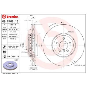 Front Rh Vented Brake Disc Coated - 374mm Diameter