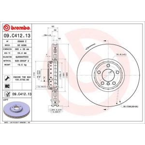 Front Lh Vented Brake Disc Coated - 385mm Diameter