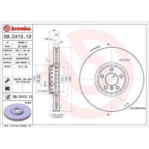 Front Rh Vented Brake Disc Coated - 385mm Diameter