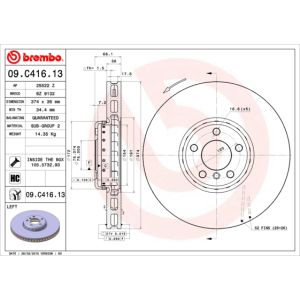 Front Lh Vented Brake Disc Coated - 374mm Diameter