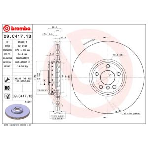 Front Rh Vented Brake Disc Coated - 374mm Diameter