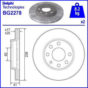 FRONT VENTED BRAKE DISC PAIR - 236MM DIAMETER