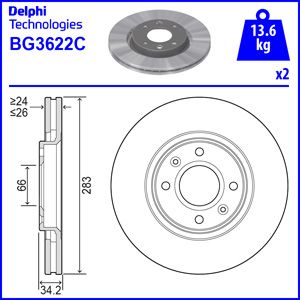 FRONT VENTED BRAKE DISC PAIR - 283MM DIAMETER