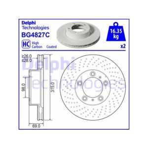 Front Vented Brake Disc Pair Coated - 315mm Diameter