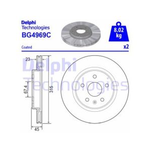 REAR VENTED BRAKE DISC PAIR COATED - 315MM DIAMETER