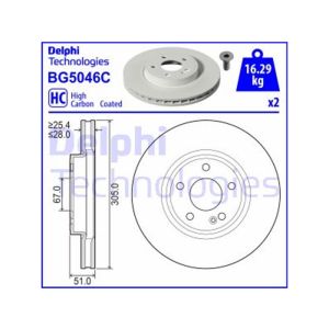 Front Vented Brake Disc Pair - 305mm Diameter