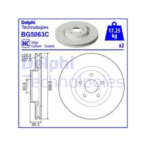 Front Vented Brake Disc Pair - 308mm Diameter