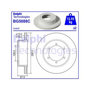 REAR SOLID BRAKE DISC PAIR COATED - 280MM DIAMETER