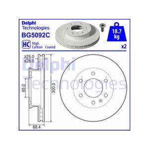 Front Vented Brake Disc Pair - 300mm Diameter