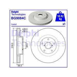 Front Vented Brake Disc - 316mm Diameter