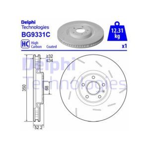 FRONT LH VENTED BRAKE DISC SINGLE COATED - 350MM DIAMETER