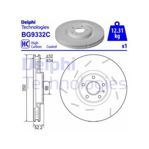 FRONT RH VENTED BRAKE DISC SINGLE COATED - 350MM DIAMETER