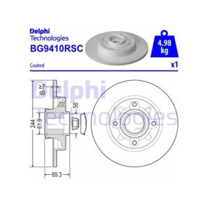 REAR SOLID BRAKE DISC SINGLE COATED WITH BEARING - 244MM DIAMETER